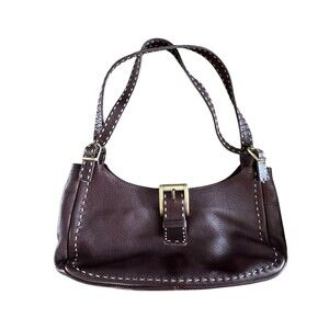 Carla Mancini Brown Leather Shoulder Bag with Buckle Accent